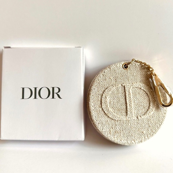 DIOR Cloth Double Circles W/Raised CD Logo  & Mirror for Keyring or Purse Charm - Picture 1 of 8